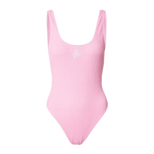 Costume Intero Tommy Hilfiger; Rosa. Tessuto stropicciato stretch, scollatura profonda sulla schiena, taglio sgambato. Logo ricamato in corsivo, stile Primavera/Estate. Vista stesa 