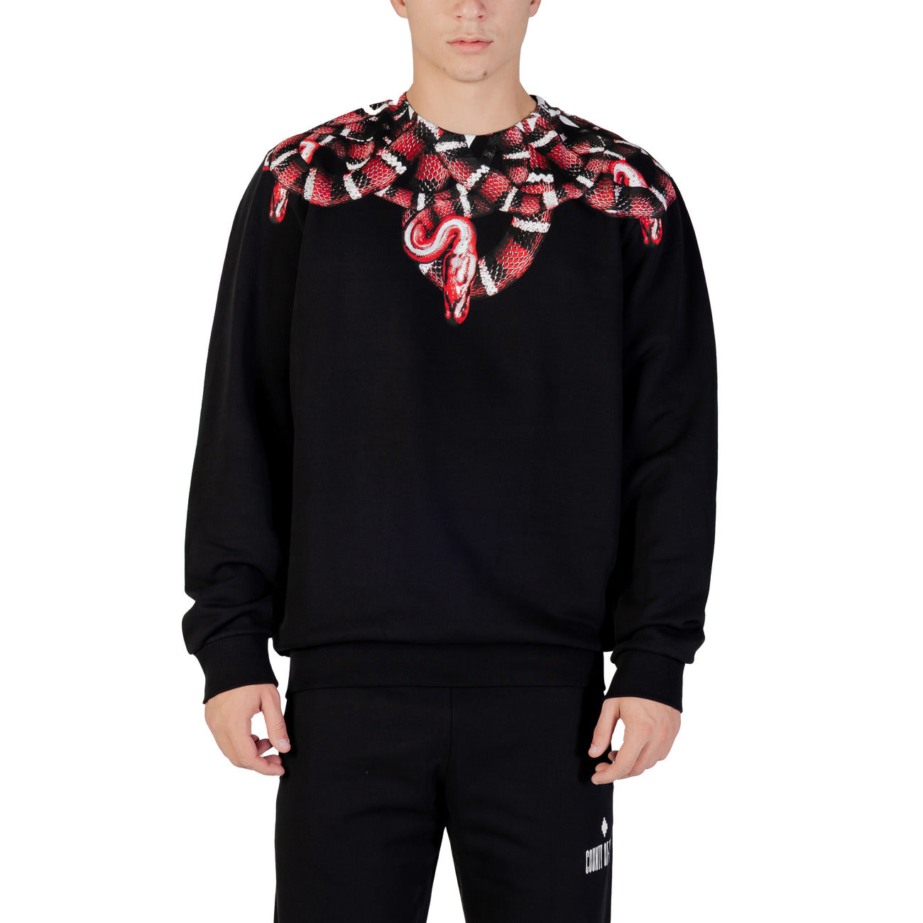 County Of Milan Felpa Uomo Nera con Stampa - Felpa Cotone Maniche Lunghe Scollo Tondo