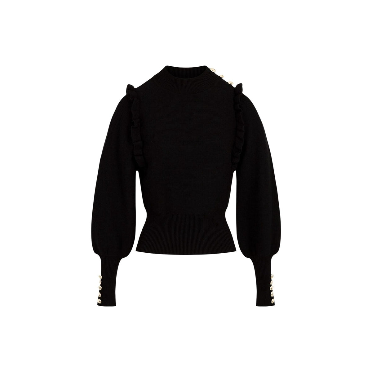 Maglione corto donna Morgan De Toi nero – Pullover collo alto bon ton con volant e bottoni 222-MGENEV.