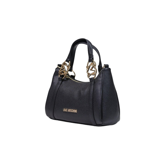 Borsa Love Moschino donna nera a mano modello JC4015PP1. Borsetta piccola bauletto in ecopelle martellata nera con dettagli oro a cuore sui manici e zip stile casual chic, romantico, elegante e da sera.