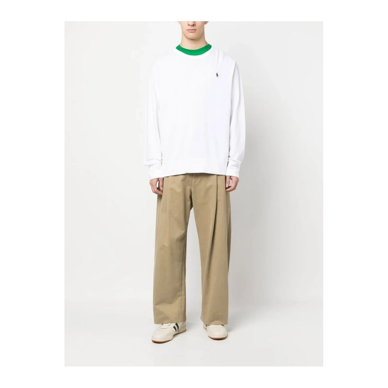 Polo Ralph Lauren Maglia Uomo Bianco Scollo Tondo Manica Lunga Cotone 100% Primavera Estate V_31267