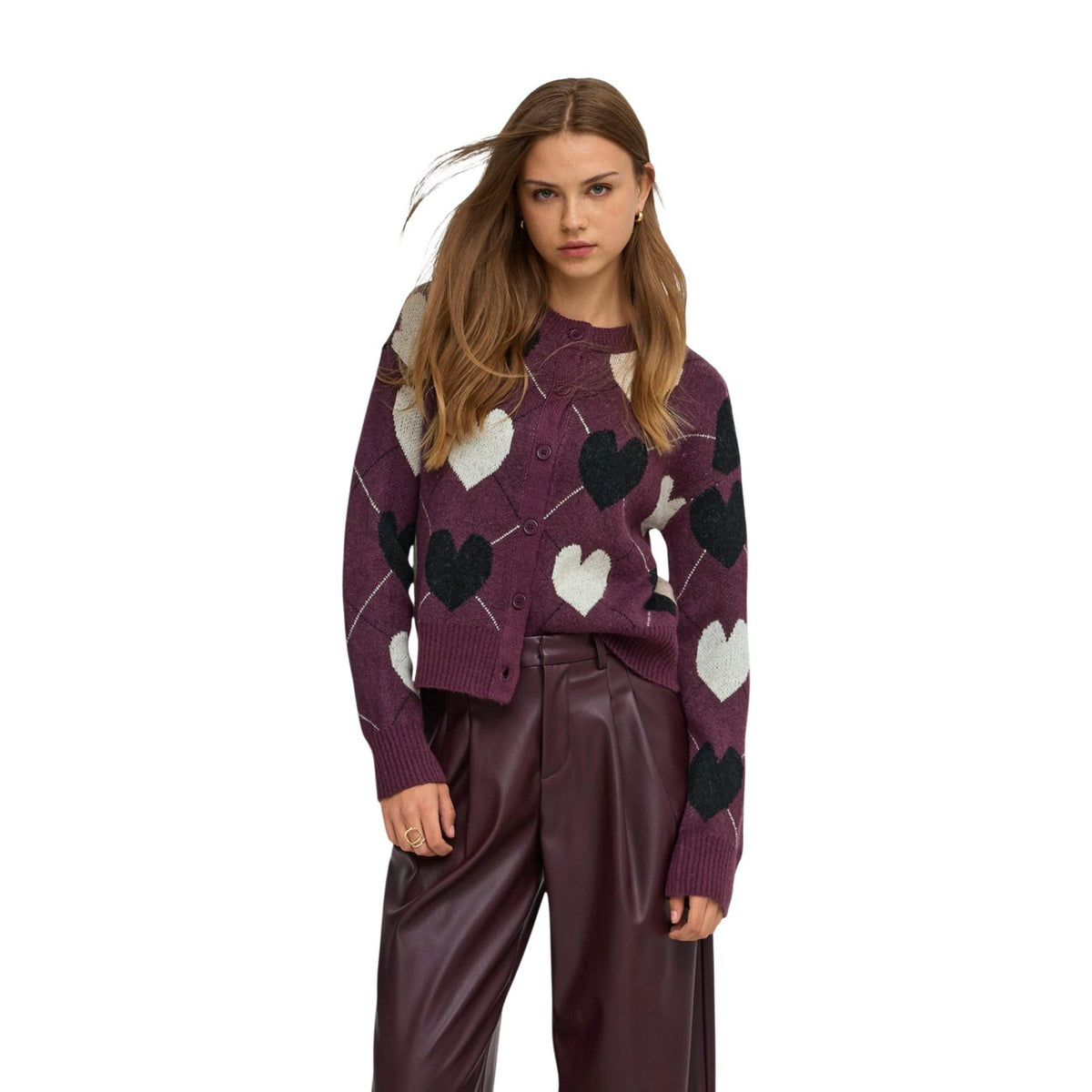 Cardigan girocollo donna ONLY – Maglione aperto con bottoni e lavorazione jacquard 15384843.
