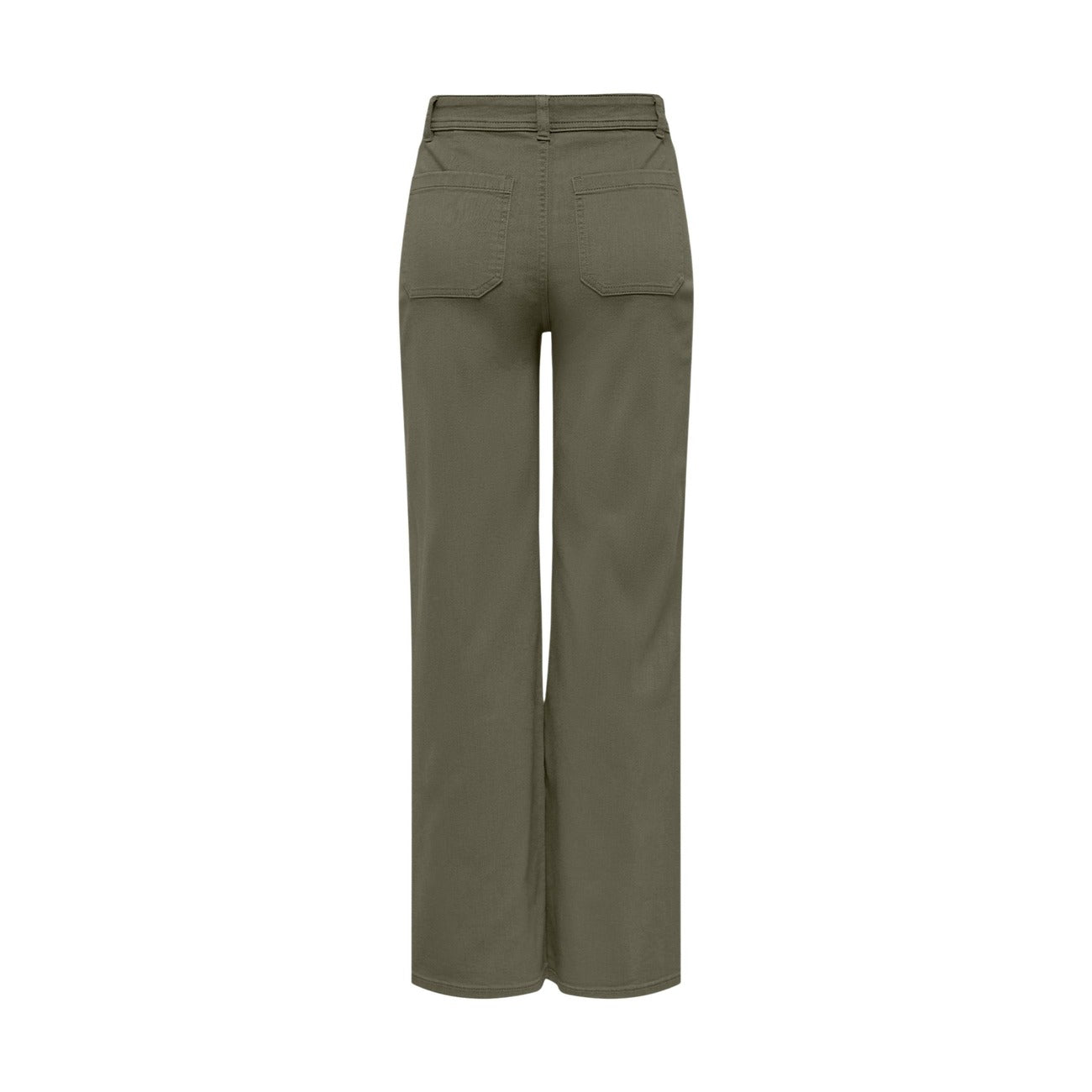 Pantaloni JDY Jdyiris; misto cotone e viscosa elasticizzato, High Waist. Taglio bootcut/a zampa, chiusura classica, passanti per cintura. Pantalone a zampa verde, confortevole e modellante. Vista posteriore 