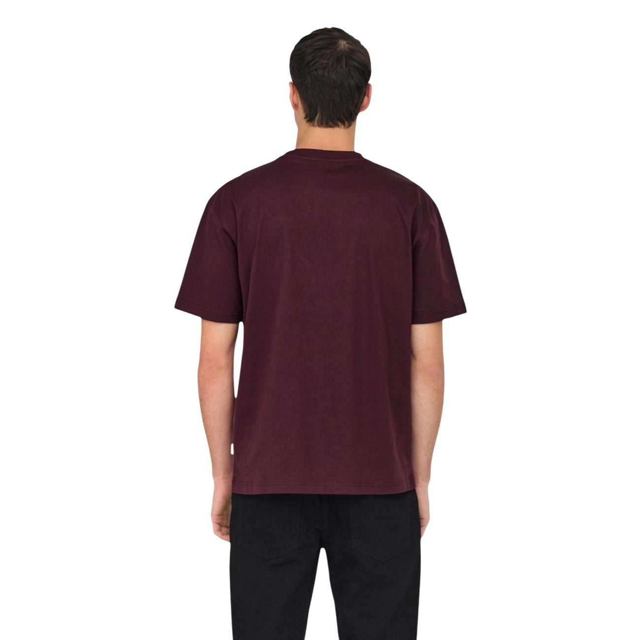 Only & Sons T-Shirt Uomo Bordeaux Maniche Corte Scollo Tondo Cotone Organico 100% Autunno Inverno 22022532