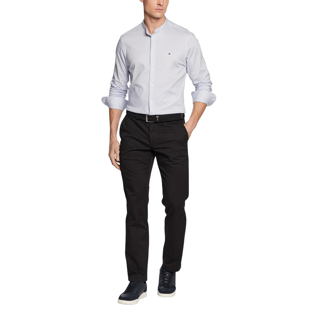 Tommy Hilfiger Pantaloni Uomo Nero Zip Bottone Tasche Anteriori Posteriori Cotone Organico Elastan Autunno Inverno MW0MW25964