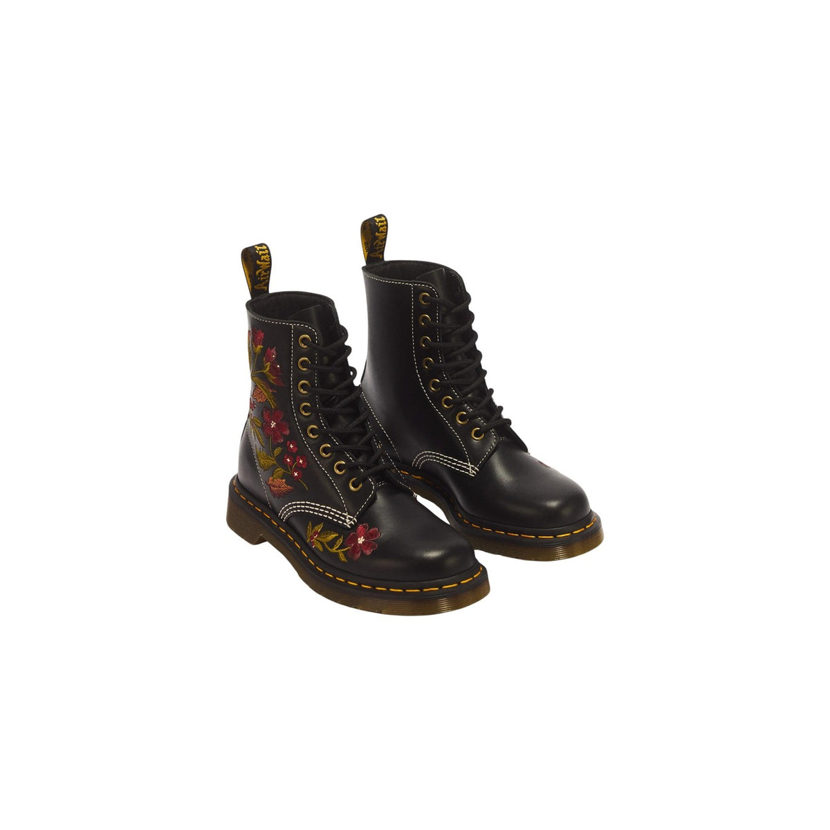 Anfibi Dr. Martens 1460 Pascal Floral – Stivali neri in pelle ricamata 8 occhielli 43273001.