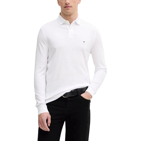 Tommy Hilfiger Polo Uomo Bianca Maniche Lunghe - Polo Cotone Organico Bottoni Colletto
