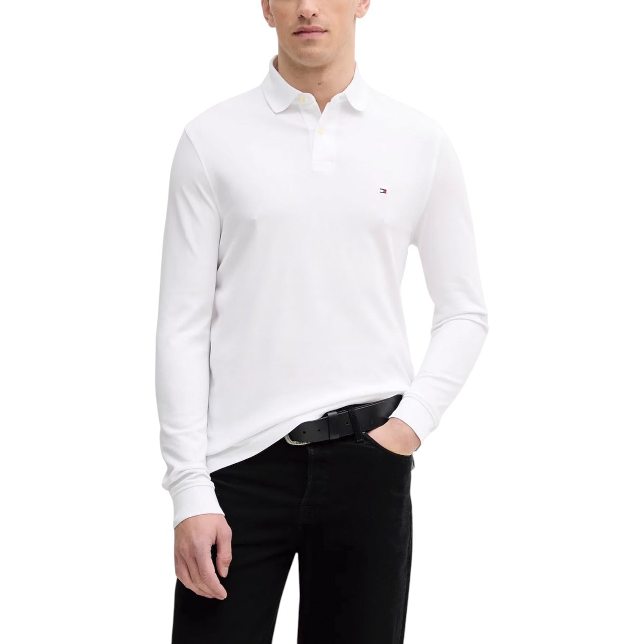 Tommy Hilfiger Polo Uomo Bianca Maniche Lunghe - Polo Cotone Organico Bottoni Colletto