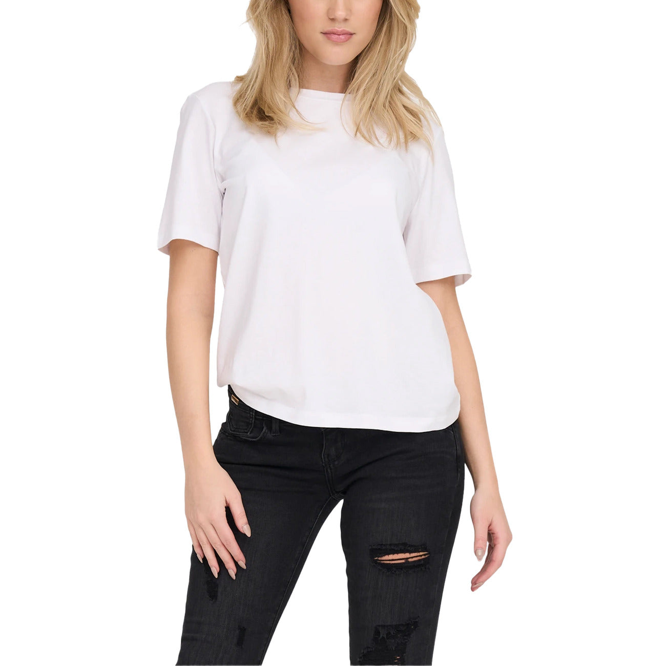 Only T-Shirt Donna Bianca Monocromo Manica Corta Scollo Tondo 100% Cotone Primavera/Estate 15270390