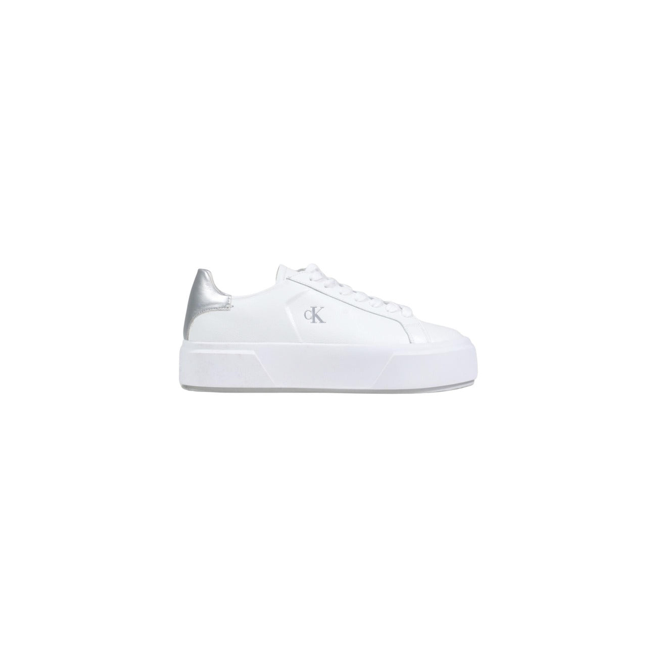 Sneakers Calvin Klein Platform; Bianco, 100% Nappa. Soletta Airfit®, suola leggera 4 cm, fodera traspirante. Monogramma CK laterale, prodotte in Europa, stile contemporaneo Primavera/Estate Vista laterale 