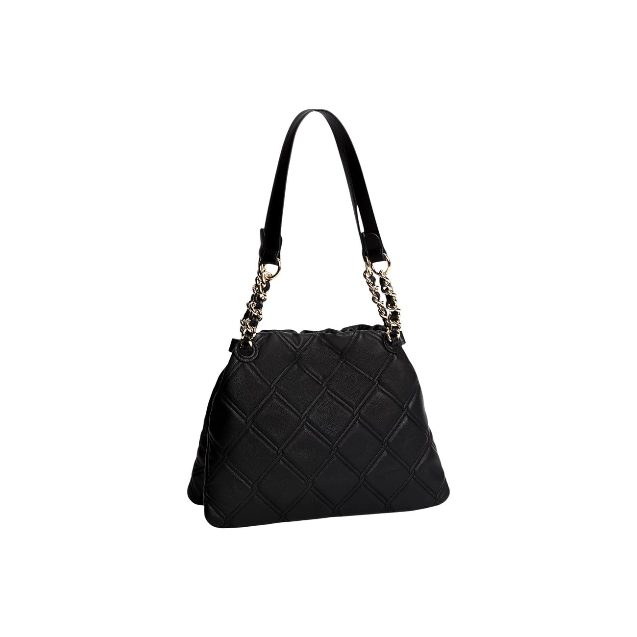 Borsa Tommy Hilfiger donna nera trapuntata AW0AW18716. Borsa tote media a spalla e a mano in ecopelle trapuntata nera con logo metallico TH e catene dorate sui manici, borsa casual chic ed elegante per tutte le stagioni.