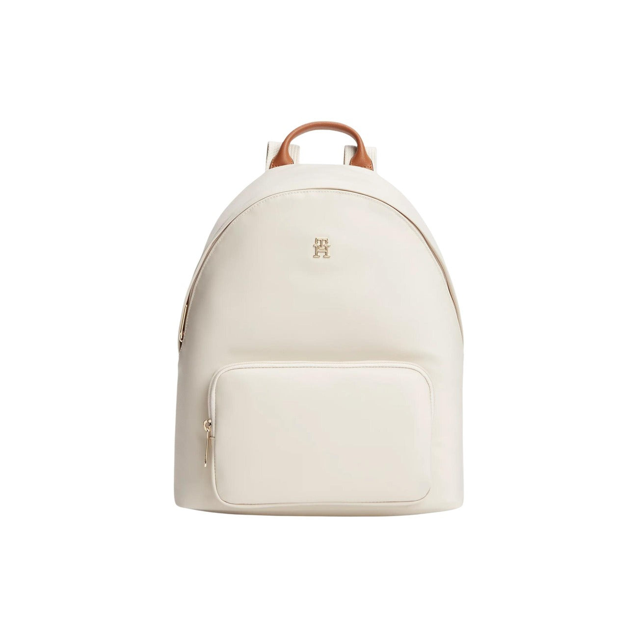 Zaino Tommy Hilfiger Nylon; 100% Poliammide. Design arrotondato, scomparto 10L, placchetta monogramma TH. Zaino donna leggero, imbottito e idrorepellente per la stagione PE26. Colore panna vista frontale 