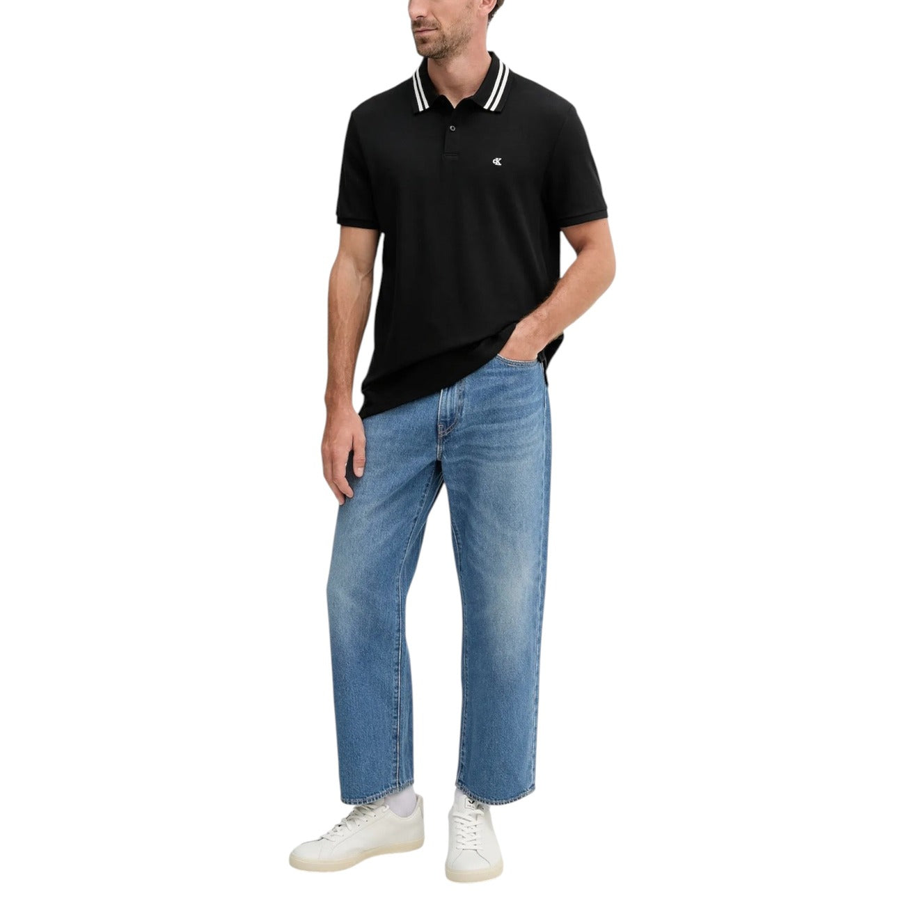 Calvin Klein Jeans Polo Uomo Nera Manica Corta con Bottoni - Polo Cotone Colletto