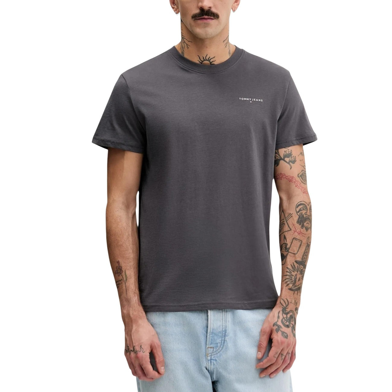 Tommy Hilfiger Jeans T-Shirt Uomo Blu Maniche Corte Scollo Tondo Cotone Organico 100% Autunno Inverno DM0DM21780