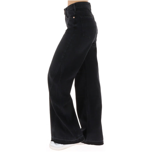 Jeans svasati neri donna Pepe Jeans PL20511262. Pantaloni denim flare fit a vita alta stile anni 90 in cotone rigido nero consumato con tasca portamonete diagonale e patch logo.