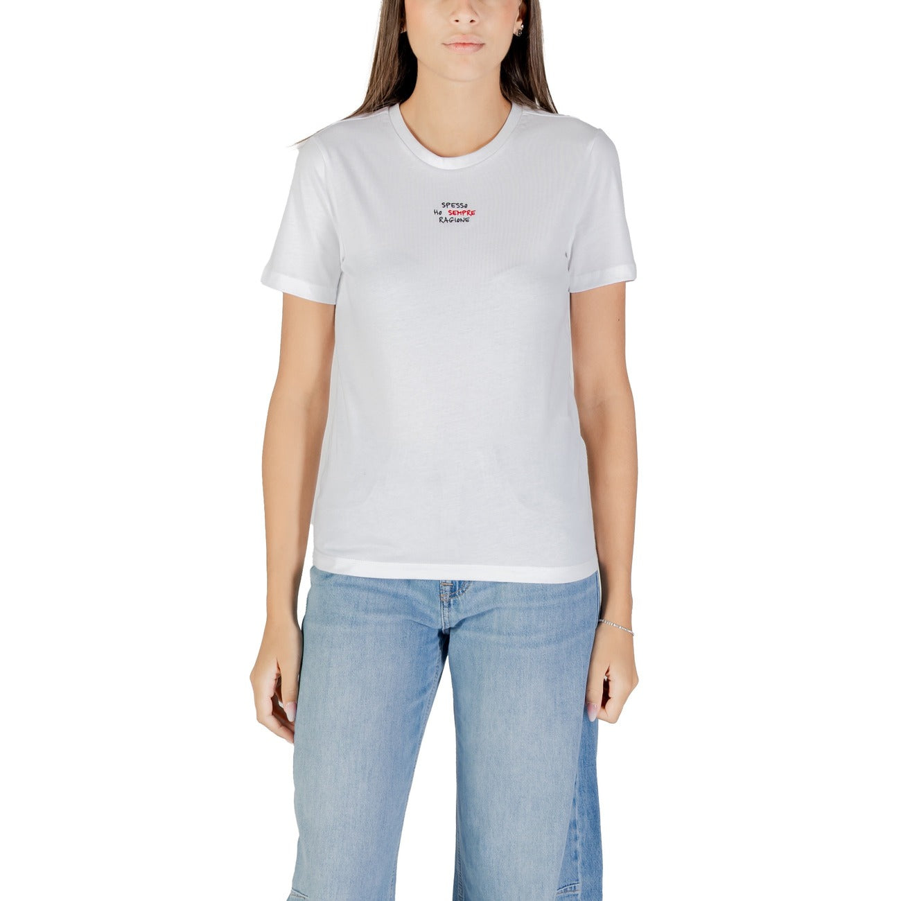 Only T-Shirt Donna Bianca Manica Corta Scollo Tondo 100% Cotone Primavera/Estate 15373449