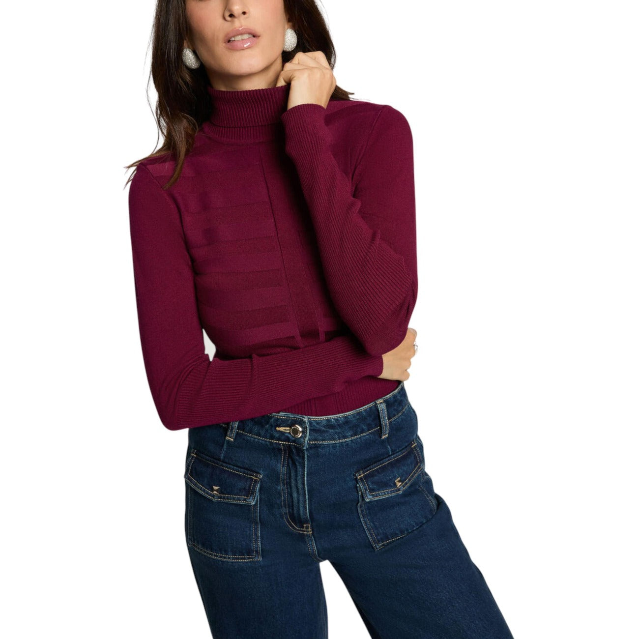 Morgan De Toi Maglia Donna Bianca in 78% Viscosa 22% Poliammide a Manica Lunga con Scollo Alto 132-MENTOS.M