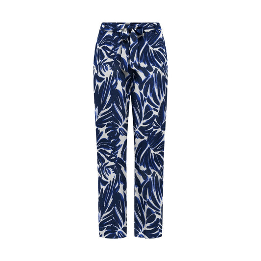 Pantaloni Palazzo Only; Stampa a Foglie. 100% Viscosa, gamba ampia, cintura coordinata inclusa. Tessuto fresco e traspirante. Look casual-raffinato per la Primavera/Estate. Vista frontale 
