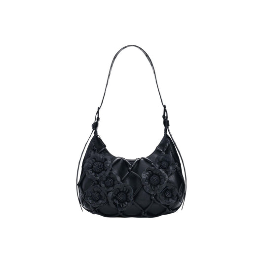 Borsa piccola con tracolla estensibile, applicazioni di fiori e dettagli di linee in stile rete, con effetto pelle a forma di rombo. Collezione SS26 Vista frontale 
