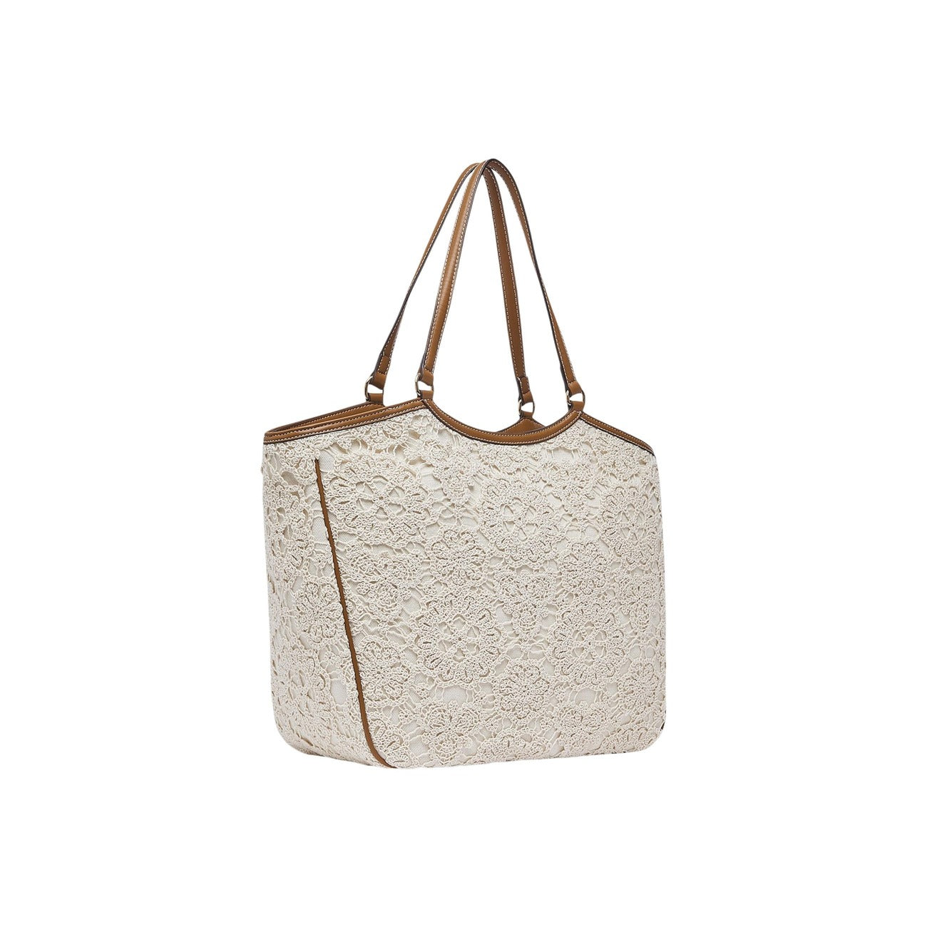Liu Jo L Tote Pizzo; 98% cotone, effetto floreale, rifiniture sintetiche. Grande capienza, logo metallico, doppi manici a contrasto. Stile ricercato e femminile. Vista posteriore 