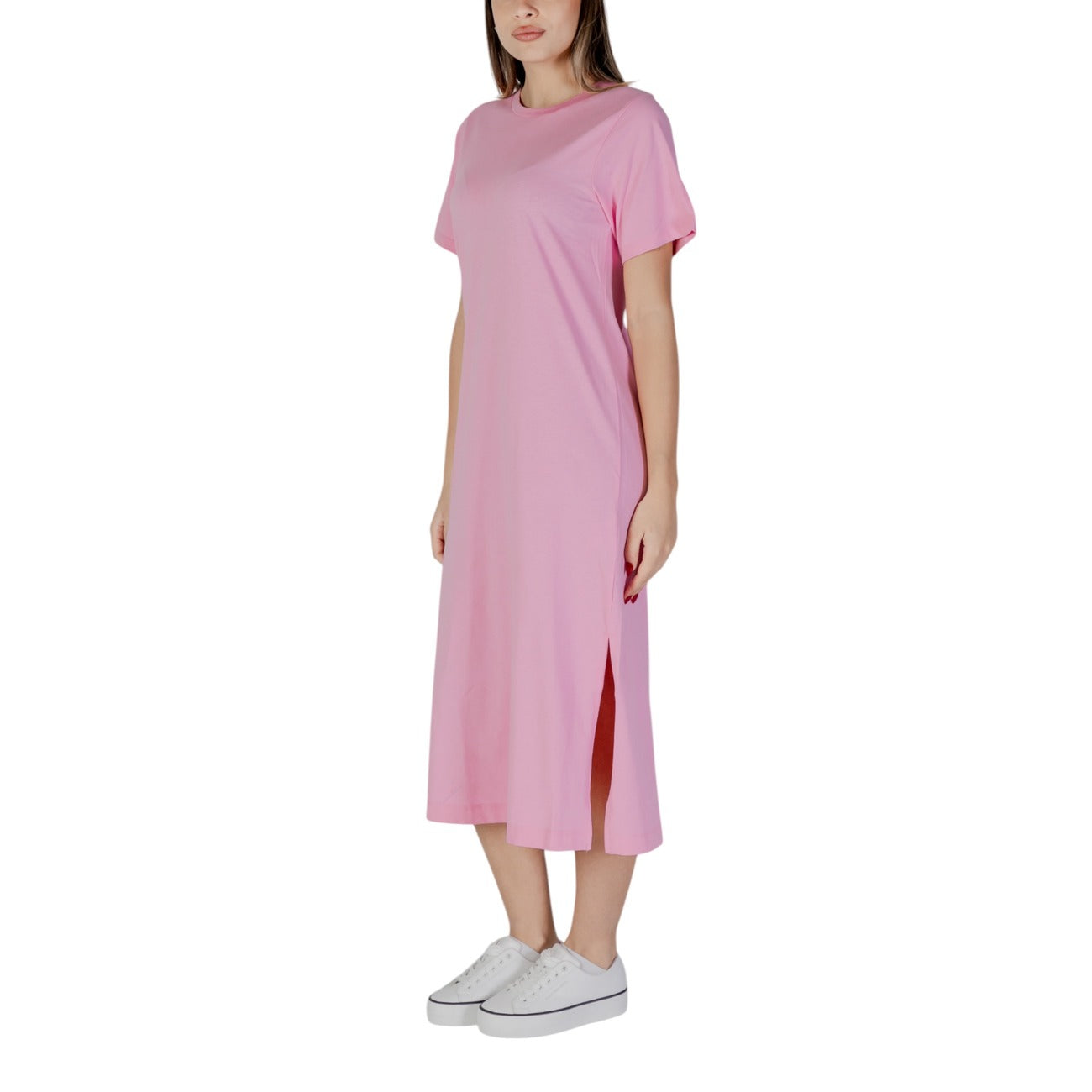 Abito midi B.young rosa con maniche corte - vista laterale