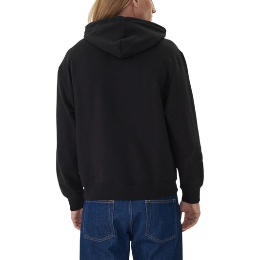 Calvin Klein Men's Black Hoodie with Print - Long-Sleeved Cotton Sweatshirt with Pocket