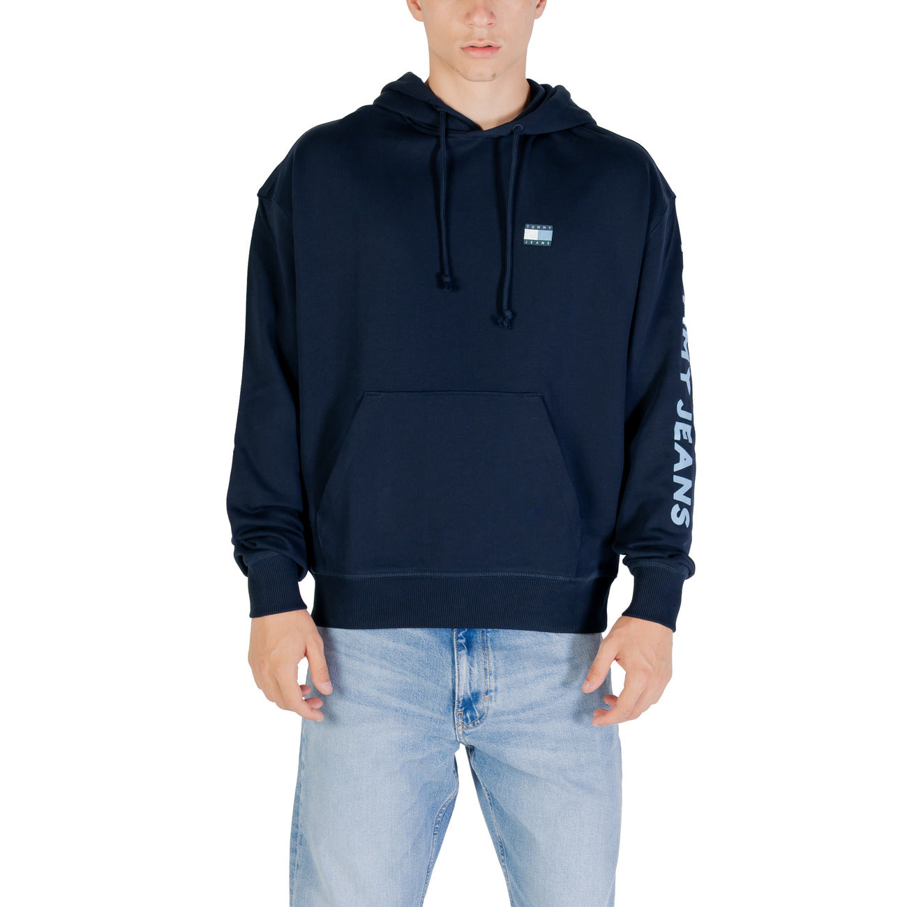 Tommy Hilfiger Jeans Felpa con Cappuccio Uomo Blu Stampa Tasche Anteriori Cotone Organico 100% DM0DM21834