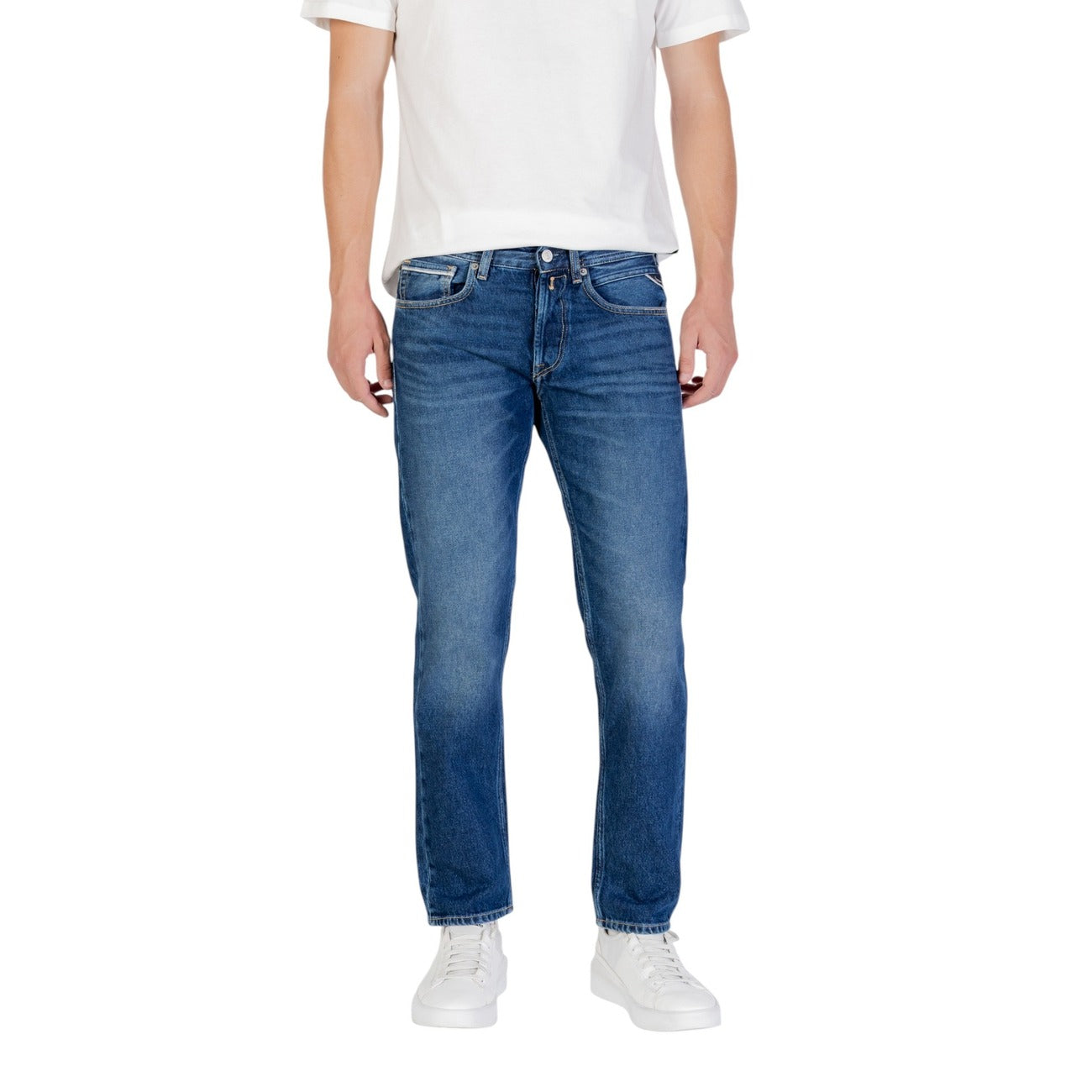 Replay Jeans Uomo Blu Effetto Consumato in Cotone 100% con Zip e Bottone Tasche Anteriori e Posteriori Autunno/Inverno MA972.000.886 0C1