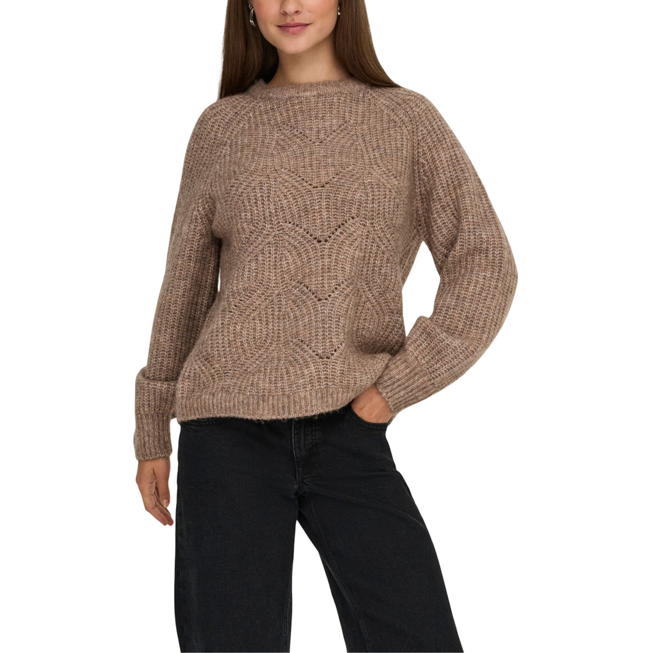 Only Maglia Donna Marrone Maniche Lunghe Scollo Tondo - Maglia Poliestere Acrilico Lana Elastan