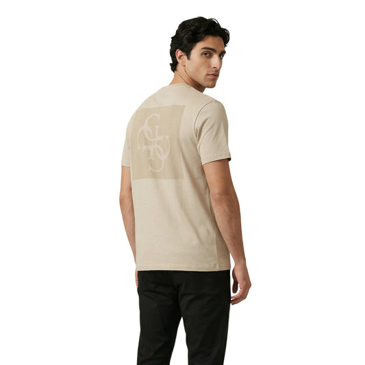 T-shirt uomo Guess modello SS BSC QUATTRO G MIST TEE beige in cotone a maniche corte primavera estate - vista posteriore dettaglio stampa con logo 
