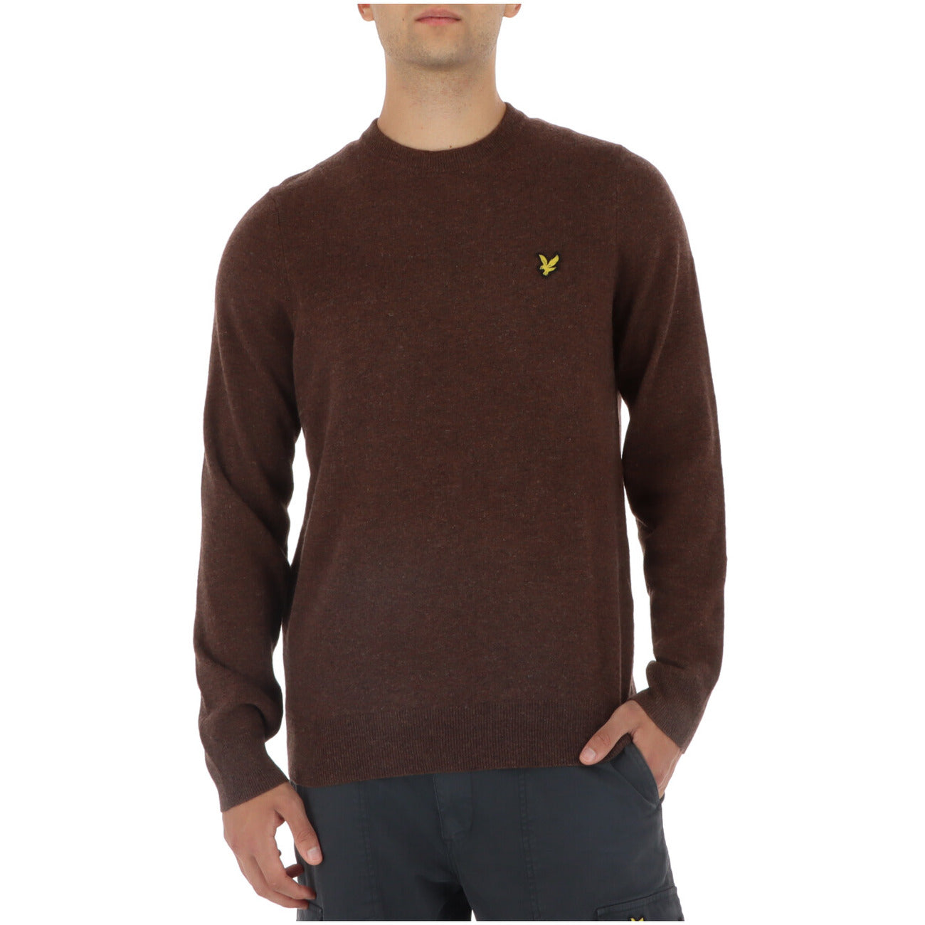 Lyle & Scott Maglia Uomo Marrone Scollo Tondo Manica Lunga Lana Nylon Autunno Inverno KN2114VC
