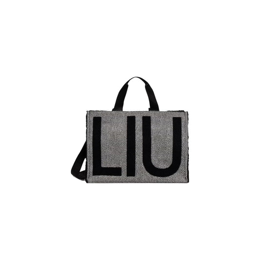 Borsa shopper Liu-Jo nera spina di pesce 2F6037 T0300. Borsa da donna nera in tessuto spigato con maxi logo contrasto, doppi manici, tracolla staccabile e chiusura zip, borsa capiente da lavoro e quotidiana 4 stagioni.