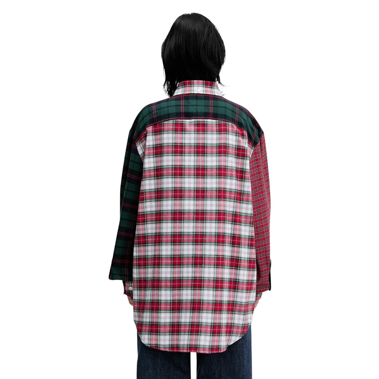 Tommy Hilfiger Jeans Camicia Donna Rosso Quadri Bottoni Maniche Lunghe Scollo Tondo Colletto Classico Tasca Cotone 100% Primavera Estate DN0DN00090