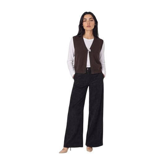 Gilet maglia marrone donna Jacqueline De Yong – Smanicato scollo a V con bottone gioiello 15376600.