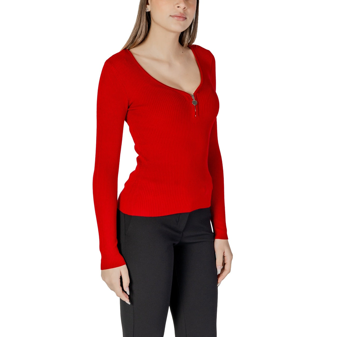 Morgan De Toi Maglia Donna Rossa in 78% Viscosa 22% Poliammide con Cerniera a Manica Lunga Scollo a V Profondo 232-MBANZA