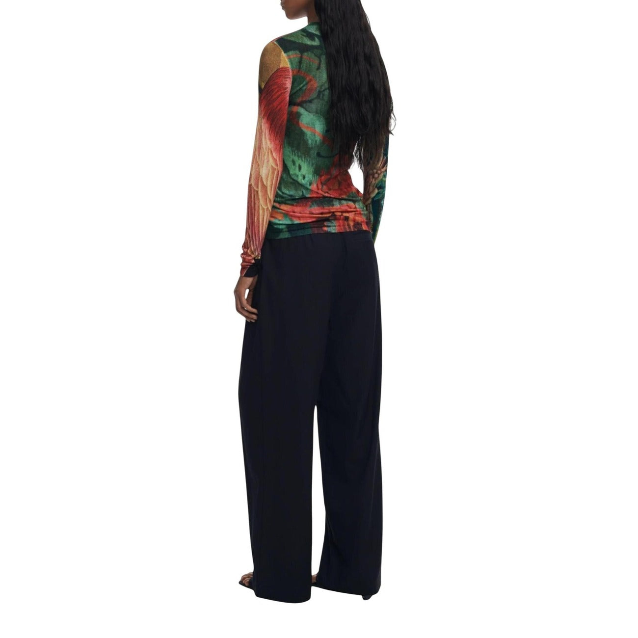 Desigual Maglia Donna Verde Colorata in Viscosa 100% a Manica Lunga con Scollo Tondo 25WWJF48