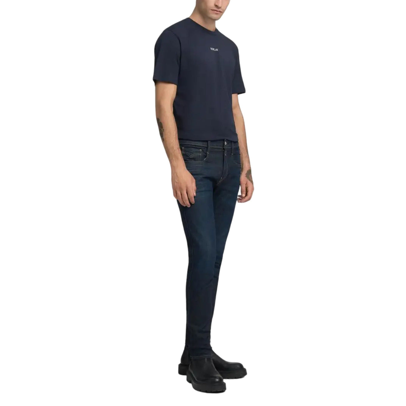 Replay Jeans Uomo Blu con Zip e Bottone Tasche Anteriori e Posteriori - Jeans Cotone Elastan
