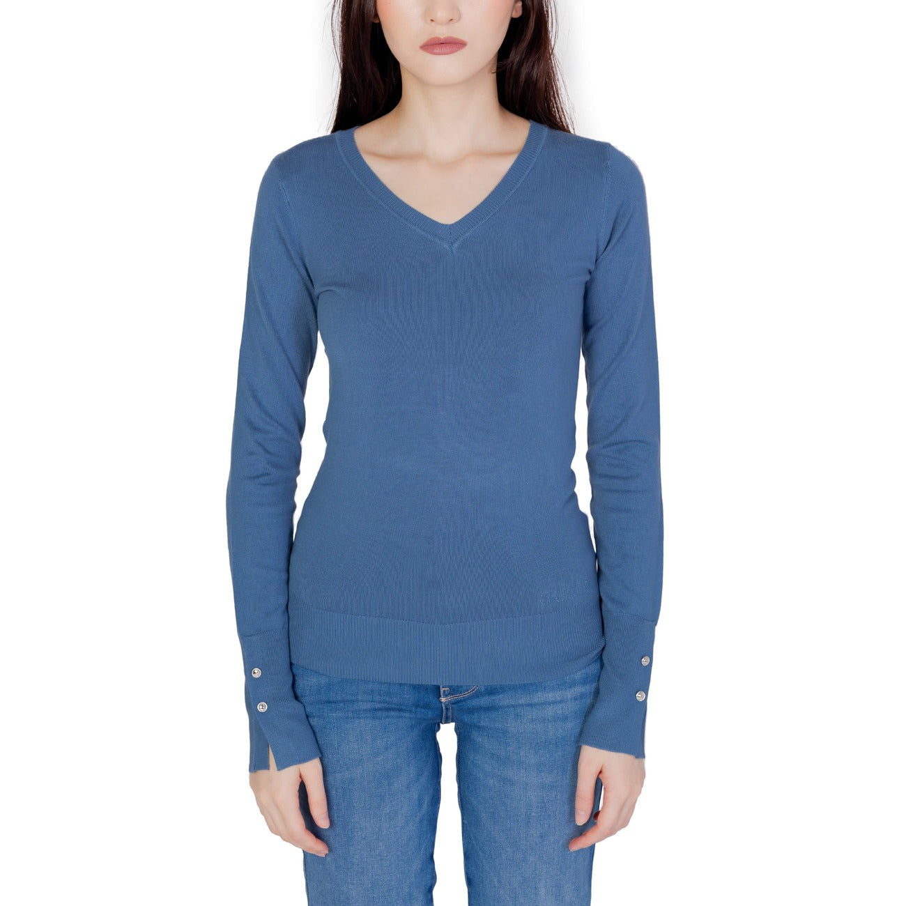 Guess Maglia Donna Nera in Cotone 100% a Manica Lunga con Scollo a V W2YR31Z2V62