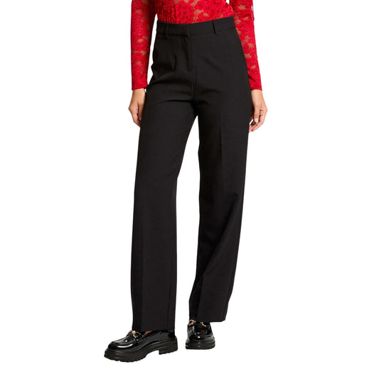 Pantaloni Morgan De Toi donna neri con elastico in vita 91% poliestere 4% elastan - vista frontale indossata da modello figura intera

