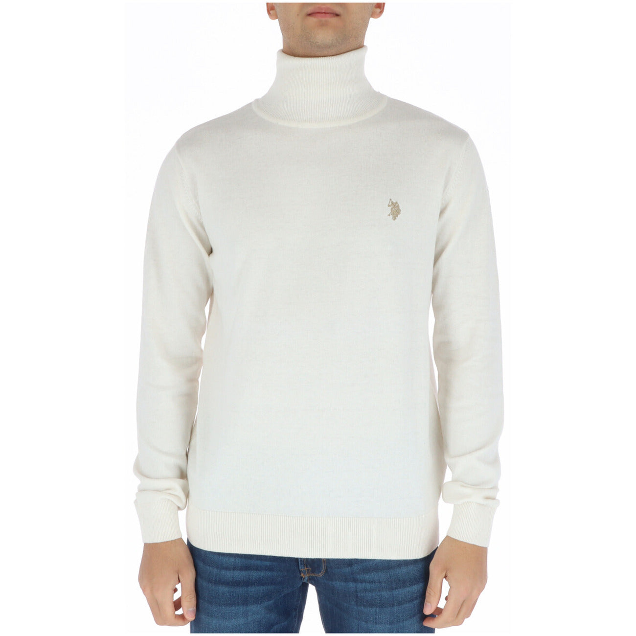 U.S. Polo Assn. Maglia Uomo Bianco Stampa Collo Alto Manica Lunga Cashmere Cotone Autunno Inverno 6656848847