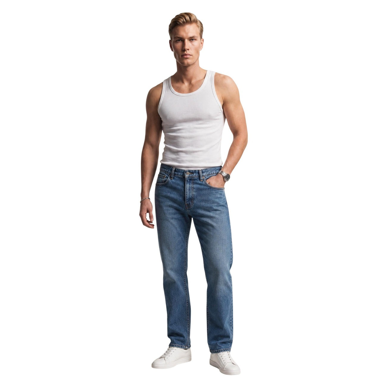 Jeans Tapered Blu Uomo Levi's®; Tessuto stretch 5 tasche in 70% cotone, 28% lyocell e 2% lycra. Modello a gamba affusolata con vita regular e chiusura a zip, stile casual essentials 4 stagioni. Frontale intera 