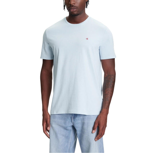 T-shirt Calvin Klein Jeans SS SMOOTH CTTN SOLID uomo azzurra maniche corte scollo tondo 100% cotone - vista frontale indossata da modello