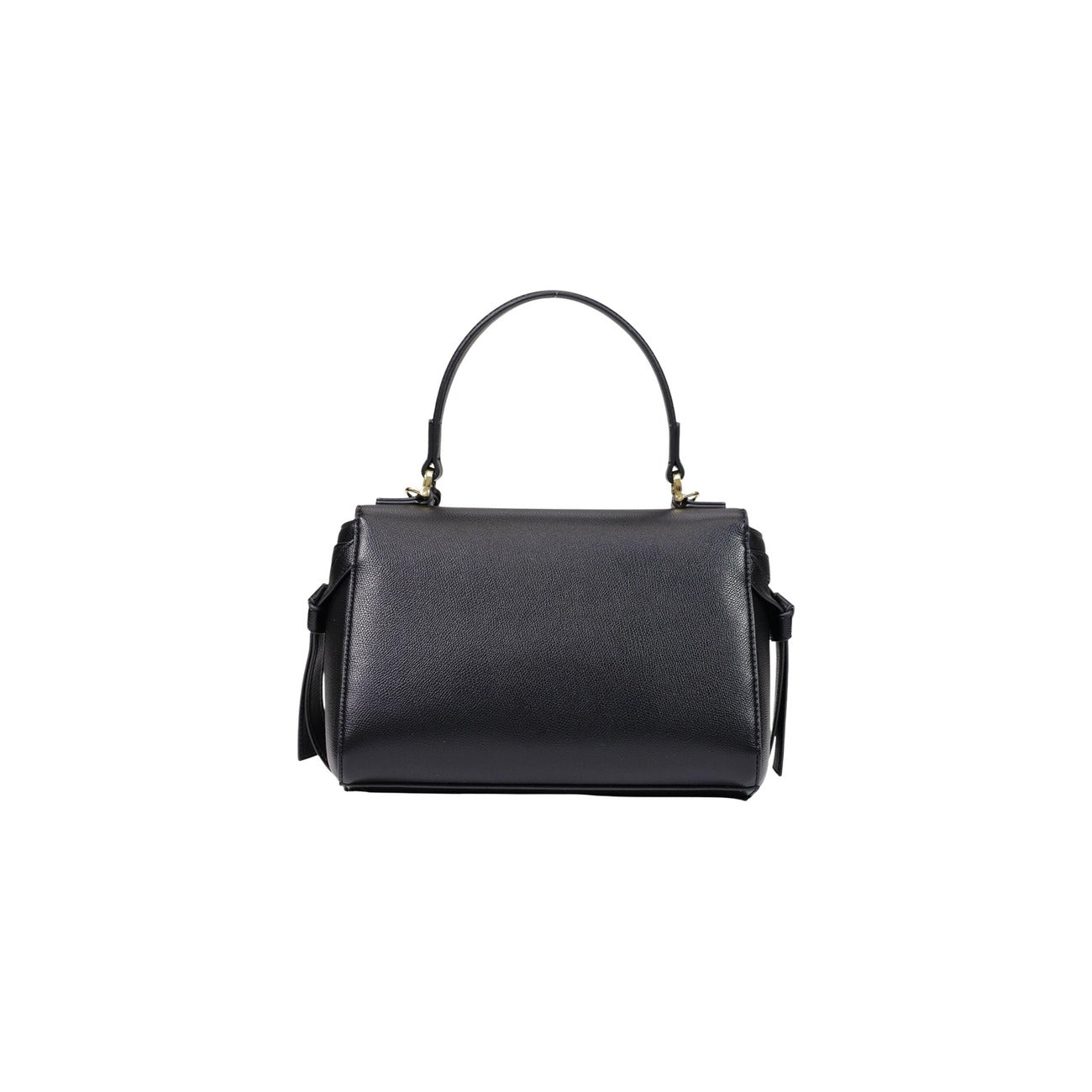 Borsa Love Moschino donna nera a mano modello JC4061PP. Borsetta media rigida effetto pelle nera con tracolla, patta e charm dorato pendente stile elegante, casual chic e da sera.