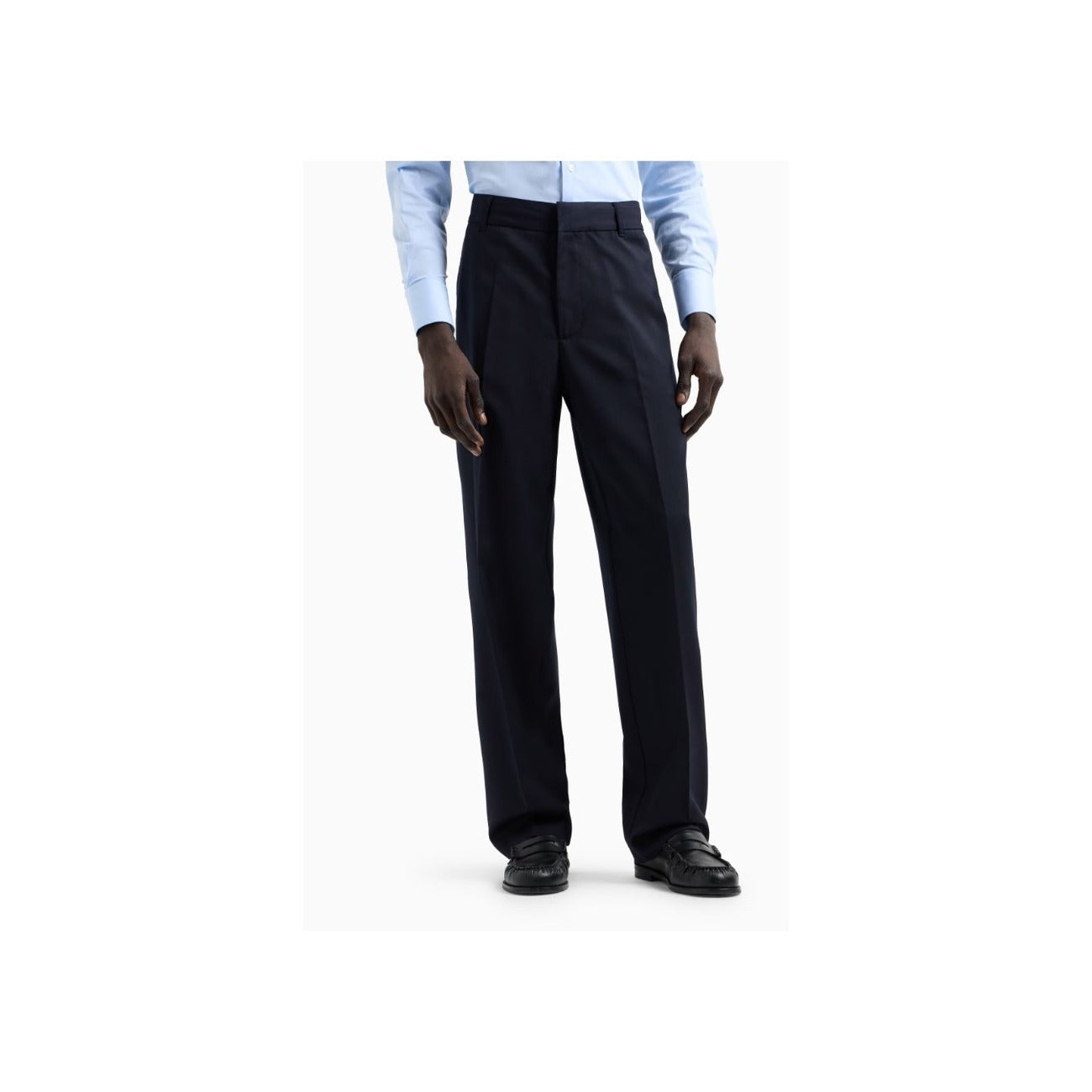 Emporio Armani Pantaloni Uomo Blu con Zip Bottone Tasche Anteriori - Pantaloni Lana Vergine