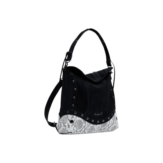 Desigual Borsa Donna Nera in Poliuretano 100% Borsa a Mano con Tracolla e Tasche Interne 25WAKP11