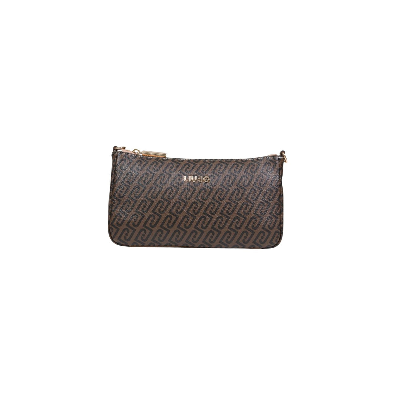 Liu-Jo Minibag Monogram; borsa marrone a bandoliera compatta con logo in rilievo e hardware gold. Stile contemporaneo e praticità firmata Liu-Jo. Vista frontale 