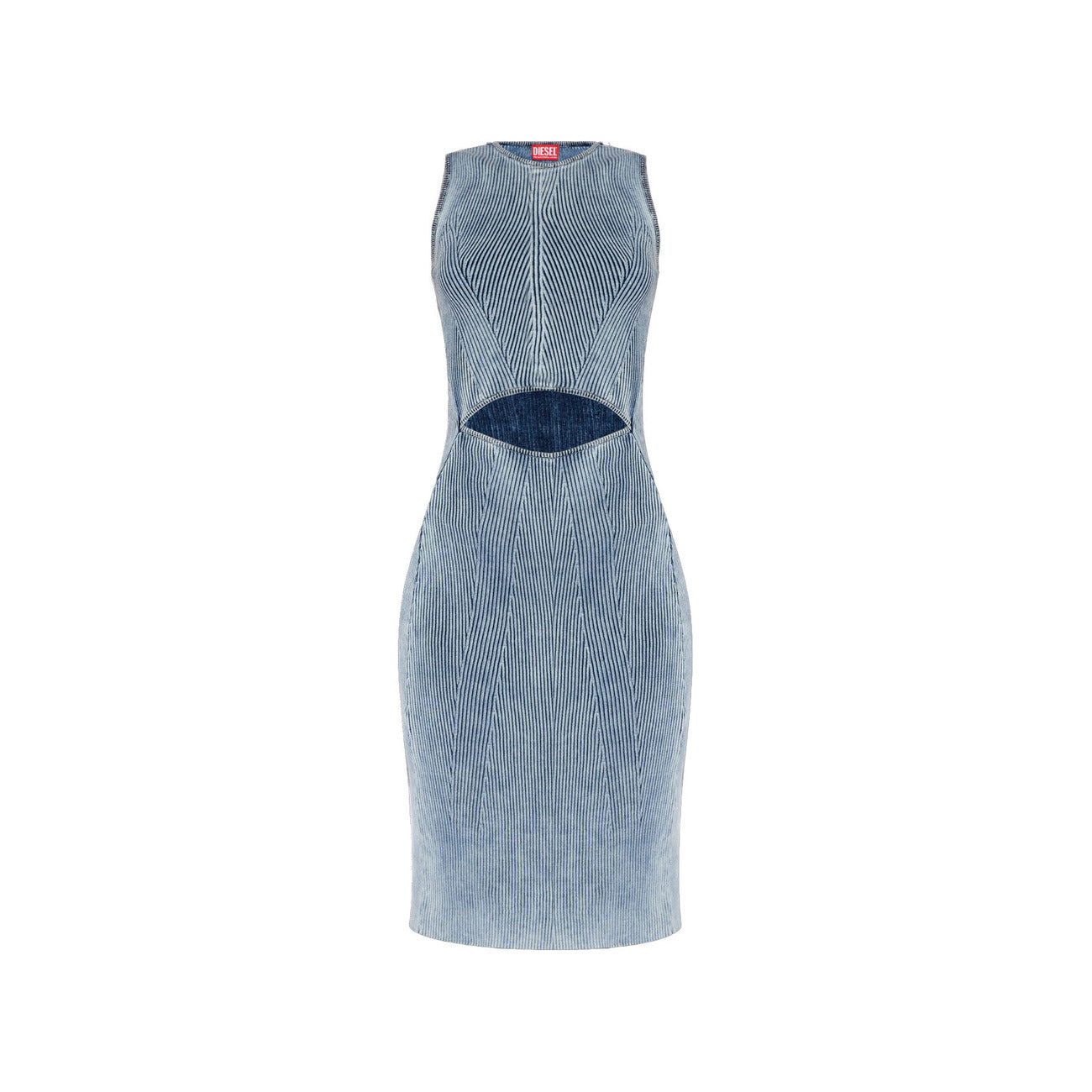 Diesel Abito Midi Donna Blu Smanicato con Scollo Tondo in Cotone 98% Elastan 1% Poliammide 1% B_44935