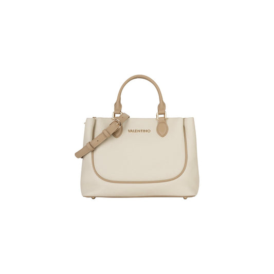 Borsa beige Valentino Bags Daphne RE, ampia shopping bag con superficie goffrata, dettagli gold e tracolla regolabile; scomparto principale sicuro con zip, ideale per ufficio e tempo libero. Vista frontale 