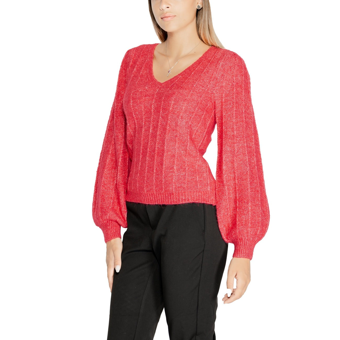 Guess Maglia Donna Rossa in 75% Poliestere 14% Acrilico 5% Lana 3% Alpaca 3% Spandex a Manica Lunga Scollo a V W4BR0N Z3LG0