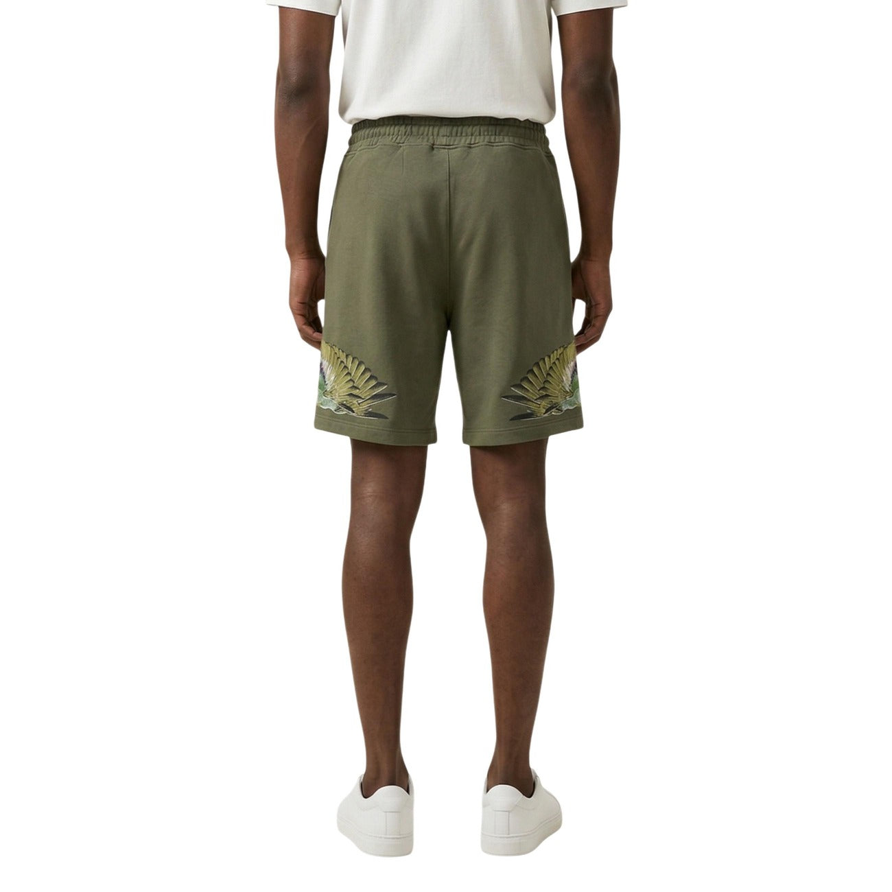 Bermuda County of Milan S6CMMABE033; 100% cotone, ricami uccelli stilizzati, vita con coulisse. Shorts sportivi di lusso, taglio regolare, dettagli iconici ricamati. Massimo comfort e stile contemporaneo. Colore verde vista posteriore 
